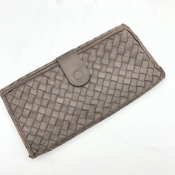 Brown Woven Leather Wallet Long Bi-Fold Italian - Picture 5 of 8